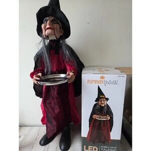 Pumpkin hollow 36 in bobblehead‎ talking witch animated candy bowl holder large